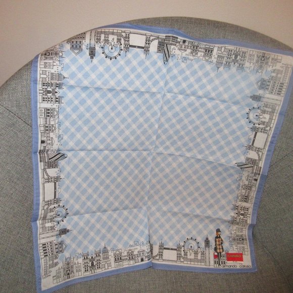 ARMANDO CARUSO signed perfume handkerchiefs(2) with city view 17"x17" Italy - Picture 7 of 9